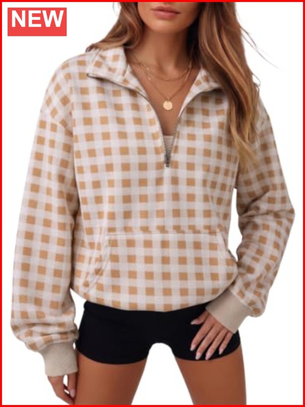 Women's Half Zip Pullover Sweatshirt Long Sleeve Loose Fit Casual Top